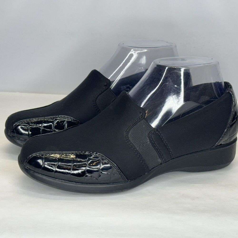 Clarks Collection Gael Rex Womens‎ Loafers Shoes 6.5M Black Croc Print Slip On